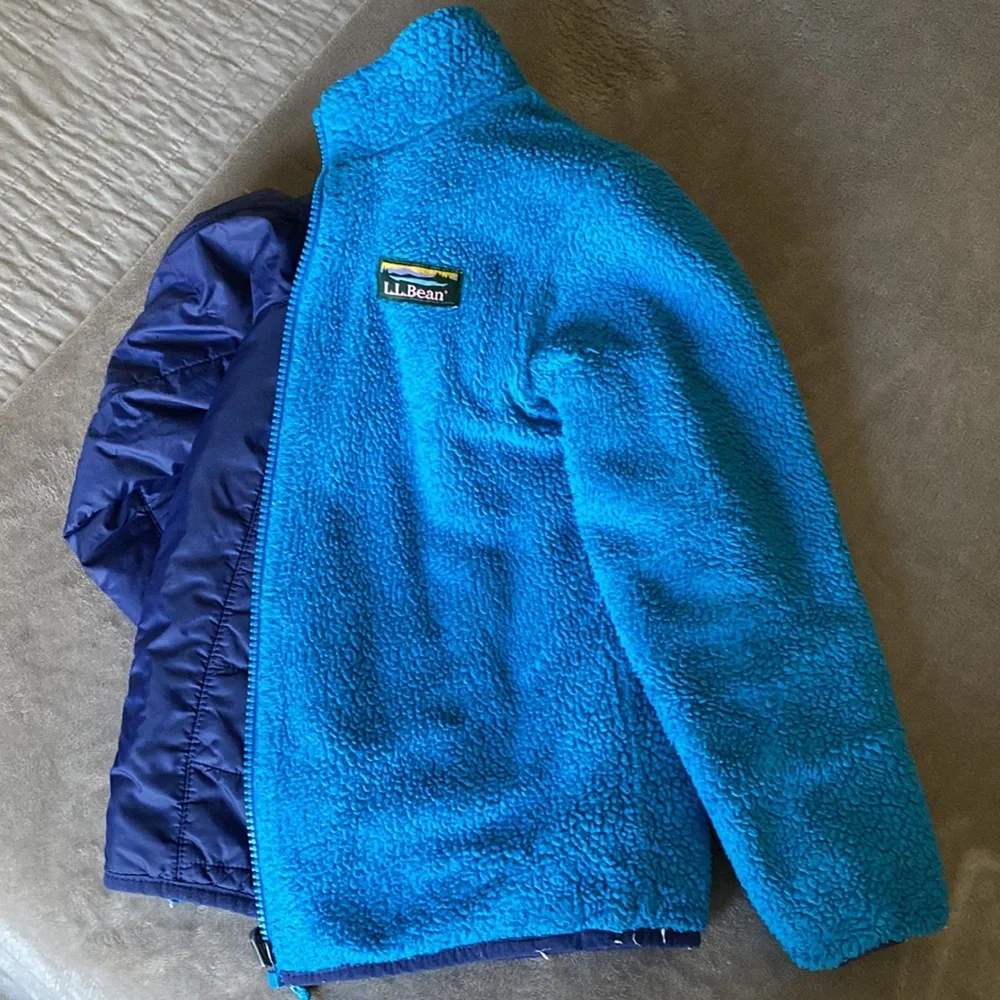 L.L. Bean Kids Blue and Teal Reversible Fleece-Lined Jacket